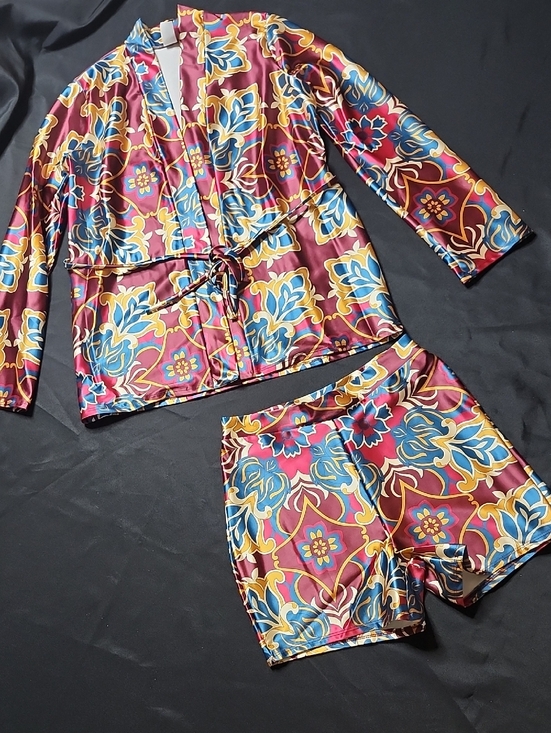 Uptown Other - UpTown Women's Burgundy Floral Satin Short Set with Drawstring Waist